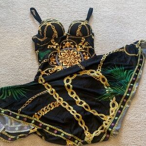 Black and Gold Chain Print Dress